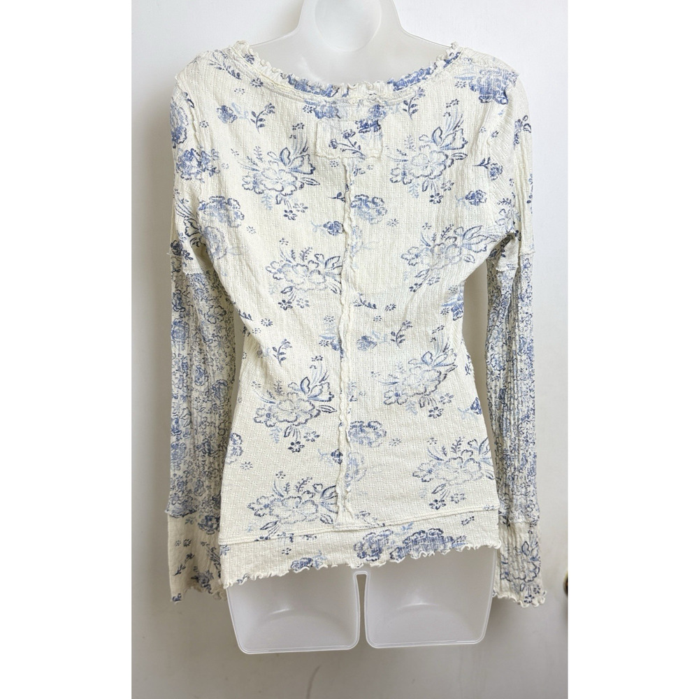 We The Free Clover Printed Thermal Blue Floral Lettuce Hem Womens S Granola girl - Picture 3 of 9